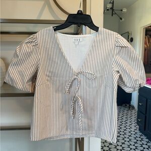 TCEC Beige Striped Blouse with Tie Front
